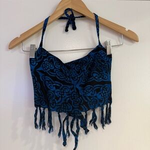 Urban Renewal Black and Blue Patterned Crop Top small NWT